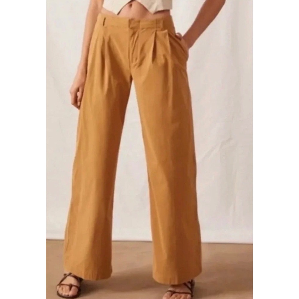 Anthropologie Mustard Yellow Wide Leg Pleated Cinch Back Trousers Size 6